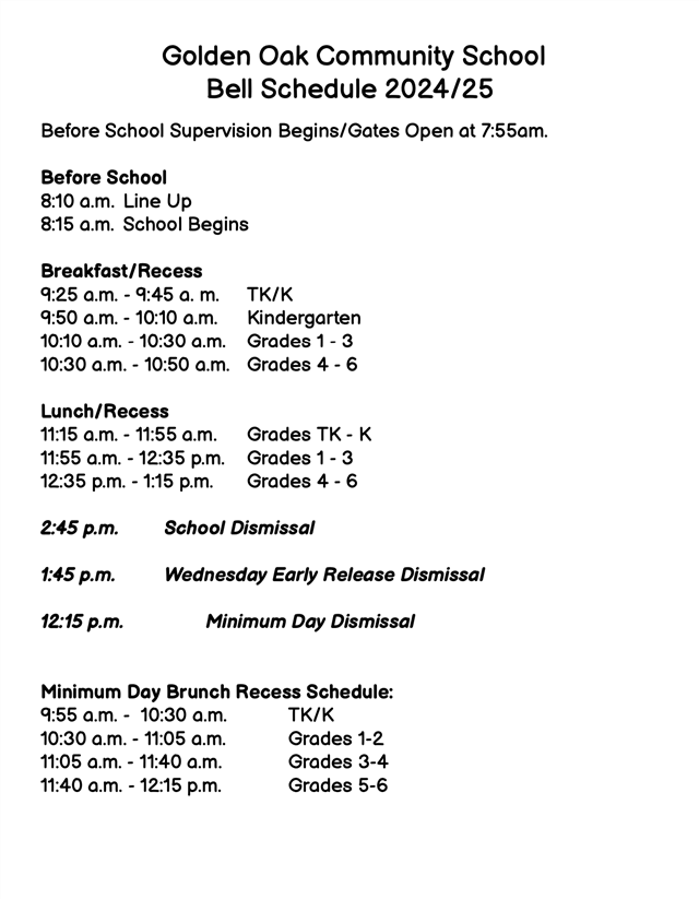 Bell Schedule Bell Schedule