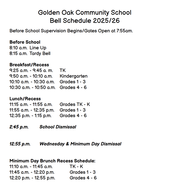 Bell Schedule Bell Schedule